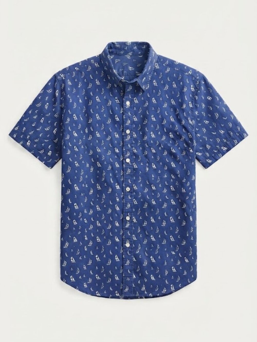 Ralph Lauren Navy Short-Sleeve Sailboat Print Button-Down Shirt